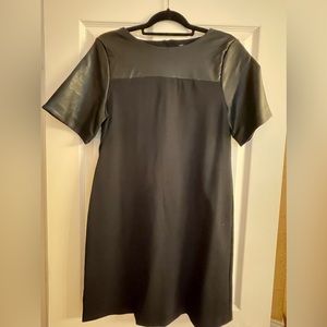 Ann Taylor Jersey and Faux Leather Black Dress